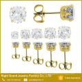 Moda aço inoxidável Prong configuração Cubic Zirconia brinco Studs